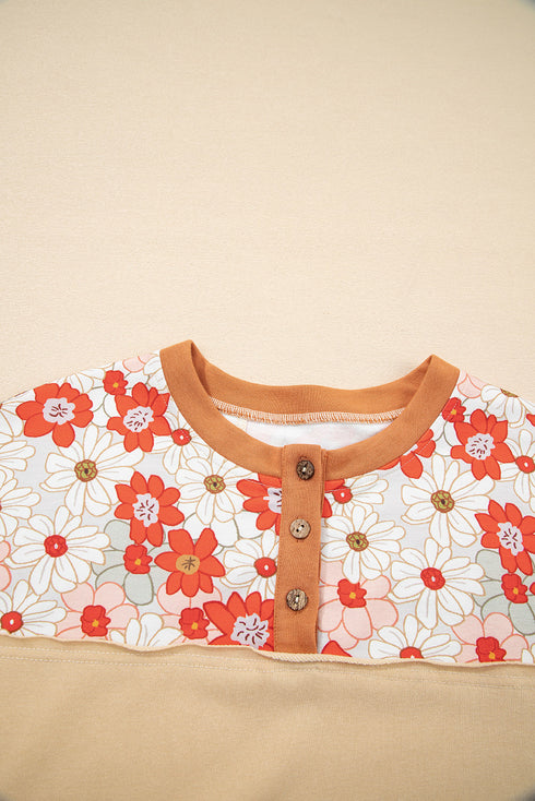 Floral Plaid Patchwork Mixed Print Long Sleeve Top