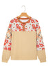 Floral Plaid Patchwork Mixed Print Long Sleeve Top