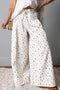 Floral Pleated High Waist Drawstring Wide Leg Denim Jeans