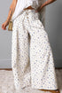 Floral Pleated High Waist Drawstring Wide Leg Denim Jeans