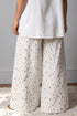 Floral Pleated High Waist Drawstring Wide Leg Denim Jeans