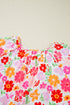 Floral Print Accent Trim Wide Sleeve Split Neck Blouse