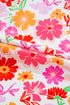 Floral Print Accent Trim Wide Sleeve Split Neck Blouse