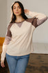 Floral Print Accent Waffle Knit Raglan Top