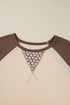 Floral Print Accent Waffle Knit Raglan Top