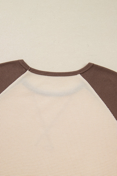 Floral Print Accent Waffle Knit Raglan Top