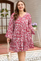 Floral Print Balloon Sleeve V Neck Relaxed Mini Dress