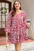Floral Print Balloon Sleeve V Neck Relaxed Mini Dress