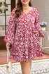 Floral Print Balloon Sleeve V Neck Relaxed Mini Dress