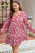 Floral Print Balloon Sleeve V Neck Relaxed Mini Dress