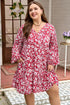 Floral Print Balloon Sleeve V Neck Relaxed Mini Dress