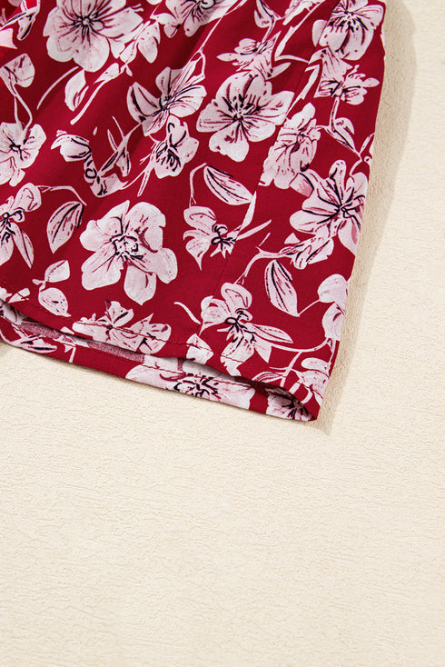 Floral Print Balloon Sleeve V Neck Relaxed Mini Dress