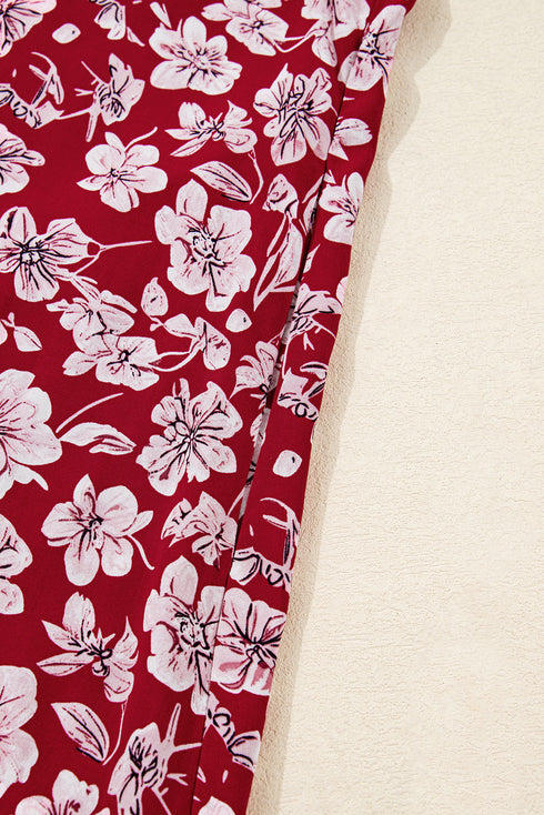 Floral Print Balloon Sleeve V Neck Relaxed Mini Dress