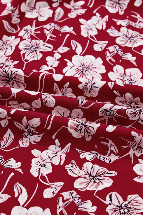 Floral Print Balloon Sleeve V Neck Relaxed Mini Dress