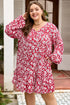 Floral Print Balloon Sleeve V Neck Relaxed Mini Dress