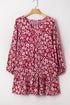 Floral Print Balloon Sleeve V Neck Relaxed Mini Dress