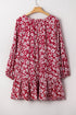 Floral Print Balloon Sleeve V Neck Relaxed Mini Dress