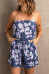 Floral Print Bandeau Romper With Pockets