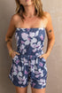 Floral Print Bandeau Romper With Pockets