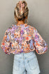 Floral Print Bishop Sleeve Frilled Round Neck Blouse