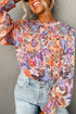 Floral Print Bishop Sleeve Frilled Round Neck Blouse