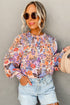 Floral Print Bishop Sleeve Frilled Round Neck Blouse