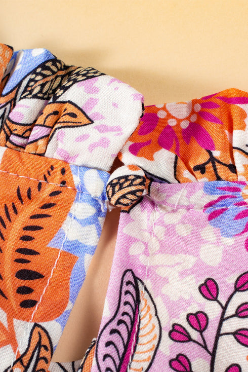 Floral Print Bishop Sleeve Frilled Round Neck Blouse