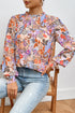 Floral Print Bishop Sleeve Frilled Round Neck Blouse