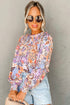 Floral Print Bishop Sleeve Frilled Round Neck Blouse