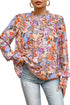 Floral Print Bishop Sleeve Frilled Round Neck Blouse