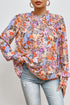 Floral Print Bishop Sleeve Frilled Round Neck Blouse
