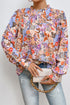 Floral Print Bishop Sleeve Frilled Round Neck Blouse