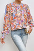 Floral Print Bishop Sleeve Frilled Round Neck Blouse