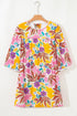 Floral Print Bohemian Lace Trim Tie Back Mini Dress