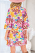 Floral Print Bohemian Lace Trim Tie Back Mini Dress