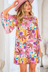Floral Print Bohemian Lace Trim Tie Back Mini Dress