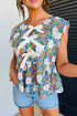 Floral Print Bow Applique Slit Sleeveless Peplum Blouse