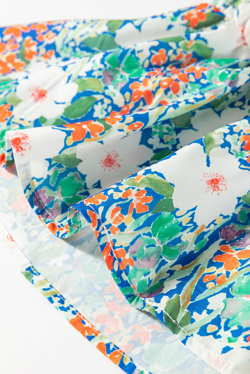 Floral Print Bow Applique Slit Sleeveless Peplum Blouse