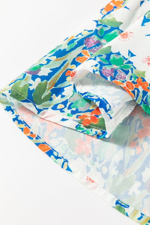 Floral Print Bow Applique Slit Sleeveless Peplum Blouse