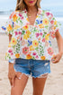 Floral Print Boxy Fit Ruffle Sleeve V Neck Blouse
