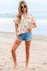 Floral Print Boxy Fit Ruffle Sleeve V Neck Blouse