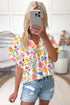 Floral Print Boxy Fit Ruffle Sleeve V Neck Blouse