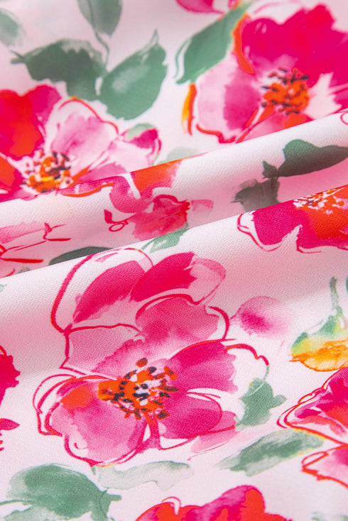 Floral Print Boxy Fit Ruffle Sleeve V Neck Blouse