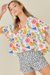 Floral Print Boxy Fit Ruffle Sleeve V Neck Blouse