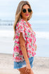 Floral Print Boxy Fit Ruffle Sleeve V Neck Blouse