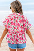 Floral Print Boxy Fit Ruffle Sleeve V Neck Blouse