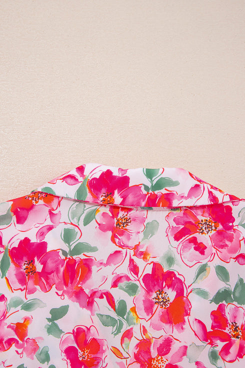 Floral Print Boxy Fit Ruffle Sleeve V Neck Blouse