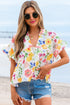 Floral Print Boxy Fit Ruffle Sleeve V Neck Blouse