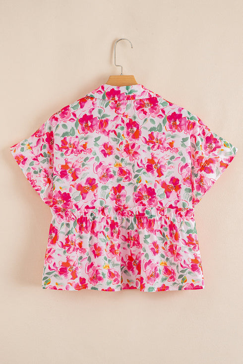 Floral Print Boxy Fit Ruffle Sleeve V Neck Blouse