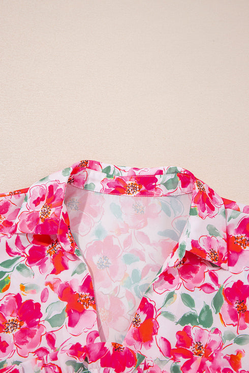Floral Print Boxy Fit Ruffle Sleeve V Neck Blouse